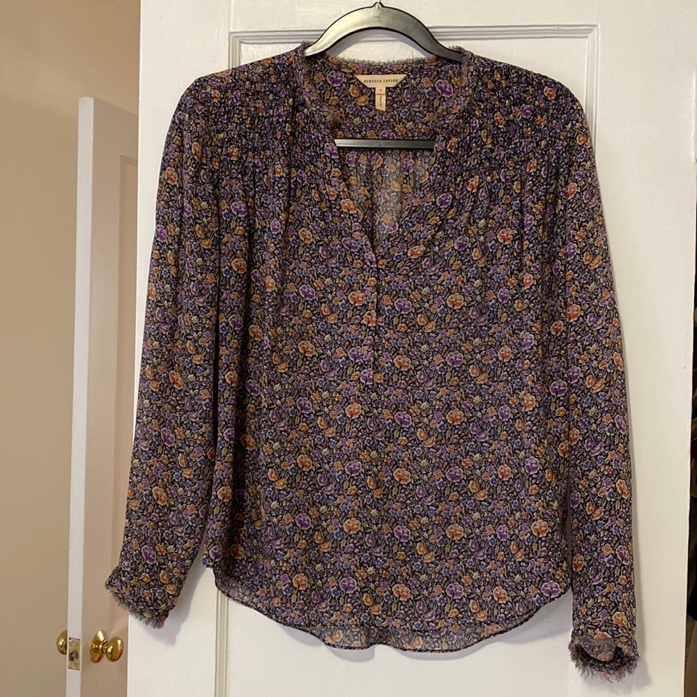 Rebecca Taylor silk top - floral with purple and orange